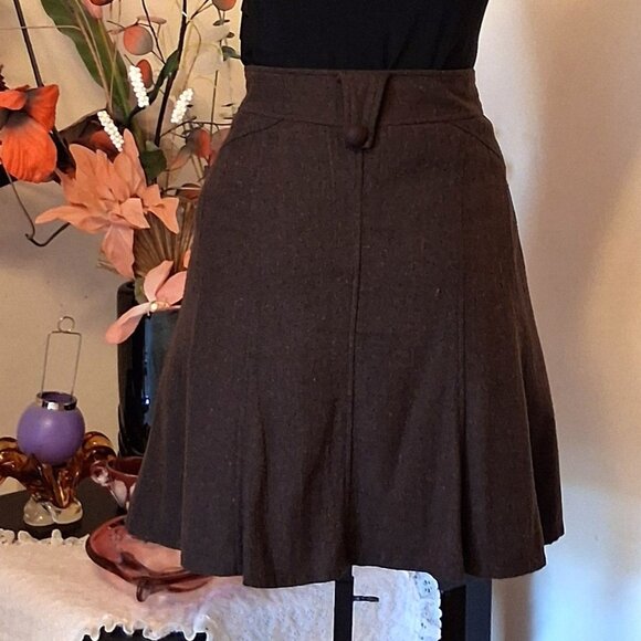 Preowned Brown Wool A-line Flared High Waist Short Lined Skirt - Picture 4 of 9